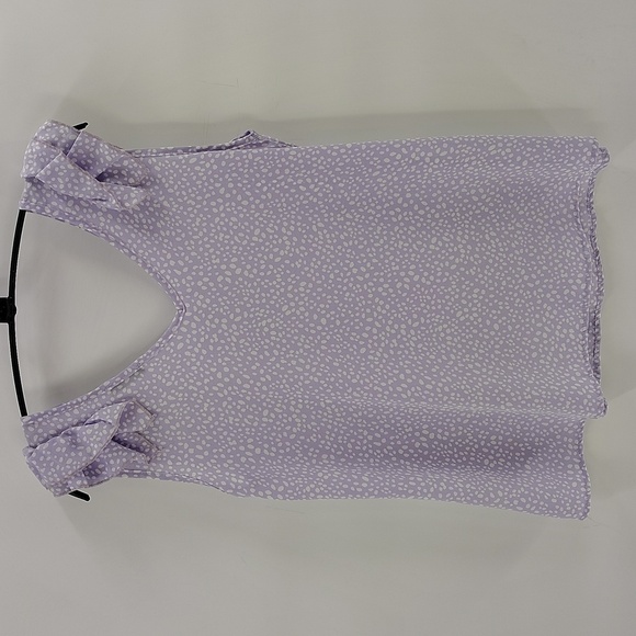 Jodifl Purple and White Pullover Blouse Size Small Ruffle Shoulder Sleeveless - Picture 6 of 6